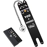 Berirexrion Cute Cat Bookmark Gifts - Black Metal Book Marks for Reading Women Kids Funny Animal Pet Lovers You Pawsed Here Page Marker with Heart Pendent for Bookish Student Teacher School Supplies