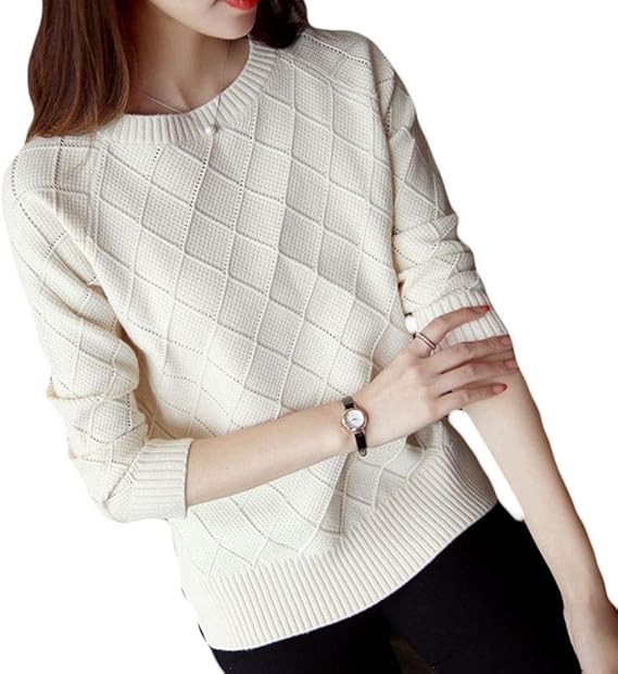 Amazon レディ の家 レディース セーター ニット トップス ラウンドネック 長袖 シンプル 冬服 白米 セーター 通販