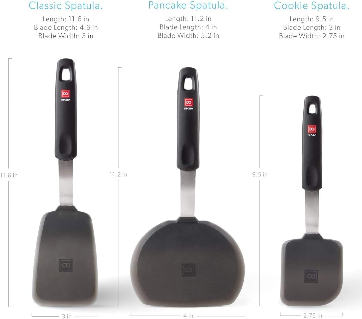 DI ORO Designer Series Flexible 3-Piece Silicone Turner Spatula Set - 600°F Heat-Resistant Non-Stick Kitchen Utensils – Flippers for Cooking and Baking - Food Grade Silicone Design: Kitchen & Dining