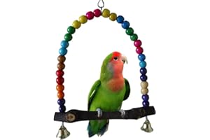 Bird Swing, Multi-Color 5.5 x 5.6 Inch Wooden Bird Swings Budgie Swing Toys Hammock for Parakeets Budgie Bird