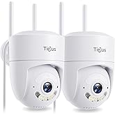 TIEJUS 5G/2.4G Security Camera Outdoor, 24/7 Recording Wired Cameras for Home Security, Plug-in Power, 360° PTZ, Auto Tracking, Color Night Vision, IP66 Waterproof, SD/Cloud Storage, White-2 Packs