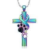 Paw Print Cremation Jewelry for Ashes for Pet Infinity Cross Urn Necklace for Ashes Stainless Steel Ashes Pendant Keepsake Memorial Jewelry for Dog Cat Ashes