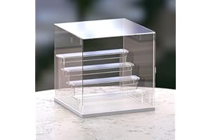 Choowin 5-Tier Clear Acrylic Display Case Display Box Display Stand with Door,Countertop Display Case for Collectible Mini Action Figure,Dustproof Storage Organizer(White Base,Clear Step)