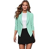 Hybrid & Company Lightweight Open Front Cardigan Classic Ruched Sleeve Work Office Blazer Suit Jackets