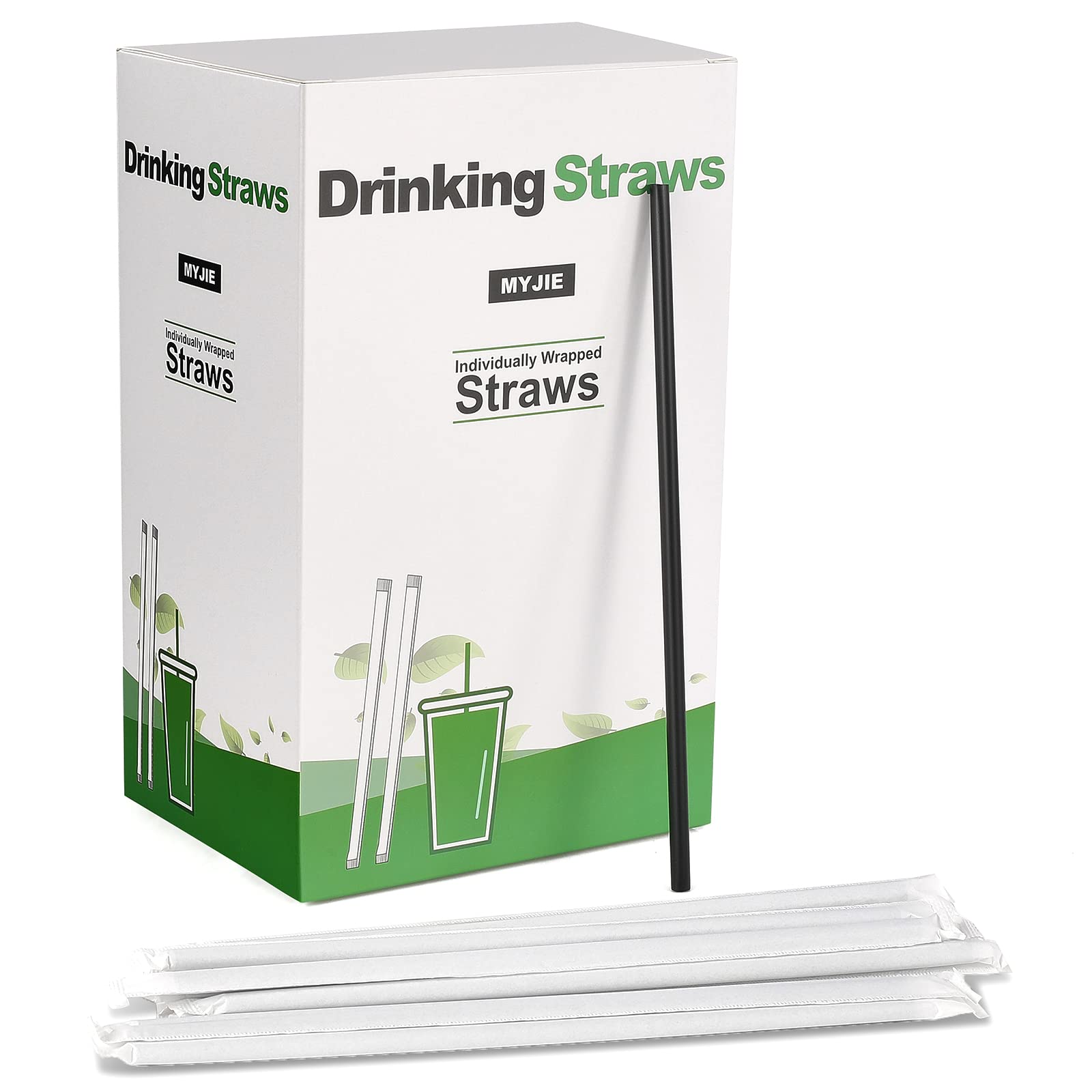 [300 Pcs] Biodegradable Compostable Individually Wrapped Straws - PLA Disposable Plant Based Black Straws (8.25" LongX0.23" Wide) - Image 3