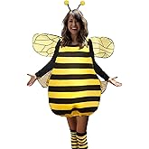 LYSINK Women Halloween Bee Costume Set Halloween Bumble Bee Fancy Dress with Wings Headband Leg Sleeves Cosplay Party Dress