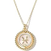 SELENICHAST 14K Gold Dainty Zodiac Necklace for Women,Gold Plated Rotatable 12 Constellation Astrology Necklaces Birthday Jewelry Gifts