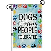 JMYROG Dogs Welcome People Tolerated Garden Flag, Pet Lover Yard And Porch Flag, Outdoor Home Decor Double Sided Yard Flags Banner for Yard Patio Lawn, Dog Lovers Gifts for Women, Dog Owner Gifts