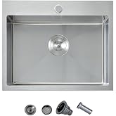 20 Inch Drop In Kitchen Sink, Ufaucet Topmount Bar Sink, Brushed Nickel | Small kitchen Sink, 16 Gauge Stainless Steel, Single Bowl, 9" Deep, Scratch-Resistant, for Bar Wet Prep RV Utility Laundry