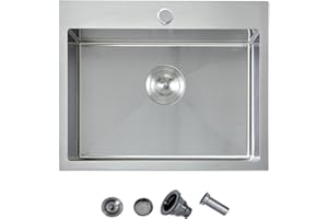 Ufaucet 20 Inch Drop In Kitchen Sink, 20 x 16 Stainless Steel Single Bowl Top Mount Drop In Bar Wet Prep RV Outdoor Kitchen Sink, 16 Gauge Brushed Nickel