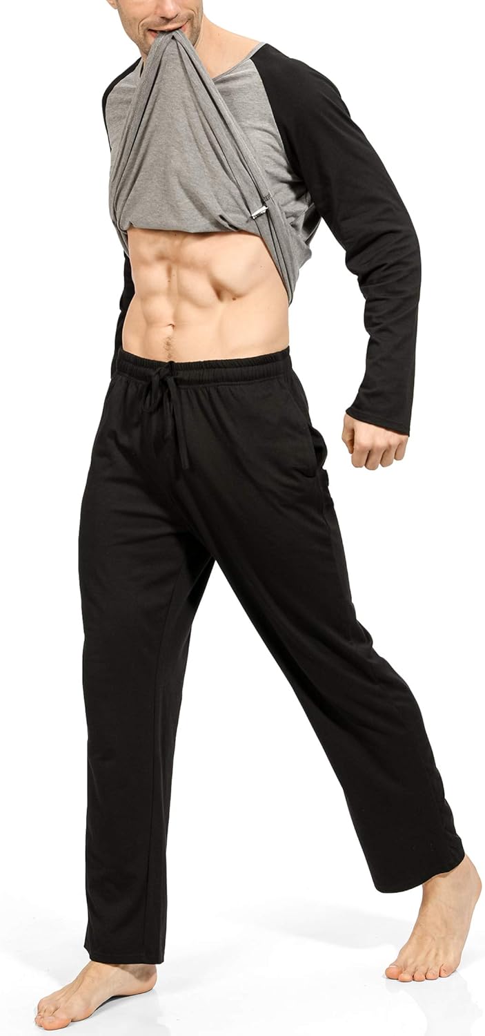 YIMANIE Men's Pajamas Set Soft Cotton Knit Long Sleeves and Pajamas pants Classic Sleepwear Lounge Set at  Men’s Clothing store