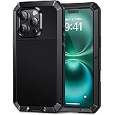 Lanhiem for iPhone 16 Pro Case, Metal Heavy Duty Shockproof Tough Rugged Case with Built-in Glass Screen Protector, 360 Full Body DustProof Strong Protective Phone Cover for iPhone 16 Pro 6.3", Black