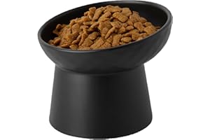 KTLECL Raised Cat Bowl Black, 7 Ounces Elevated Cat Food Bowls with Tilted Angle, Stress Free, Anti Vomiting, Ceramic Water Bowl for Cats Small Dogs Feeding Dish(1PC Black)