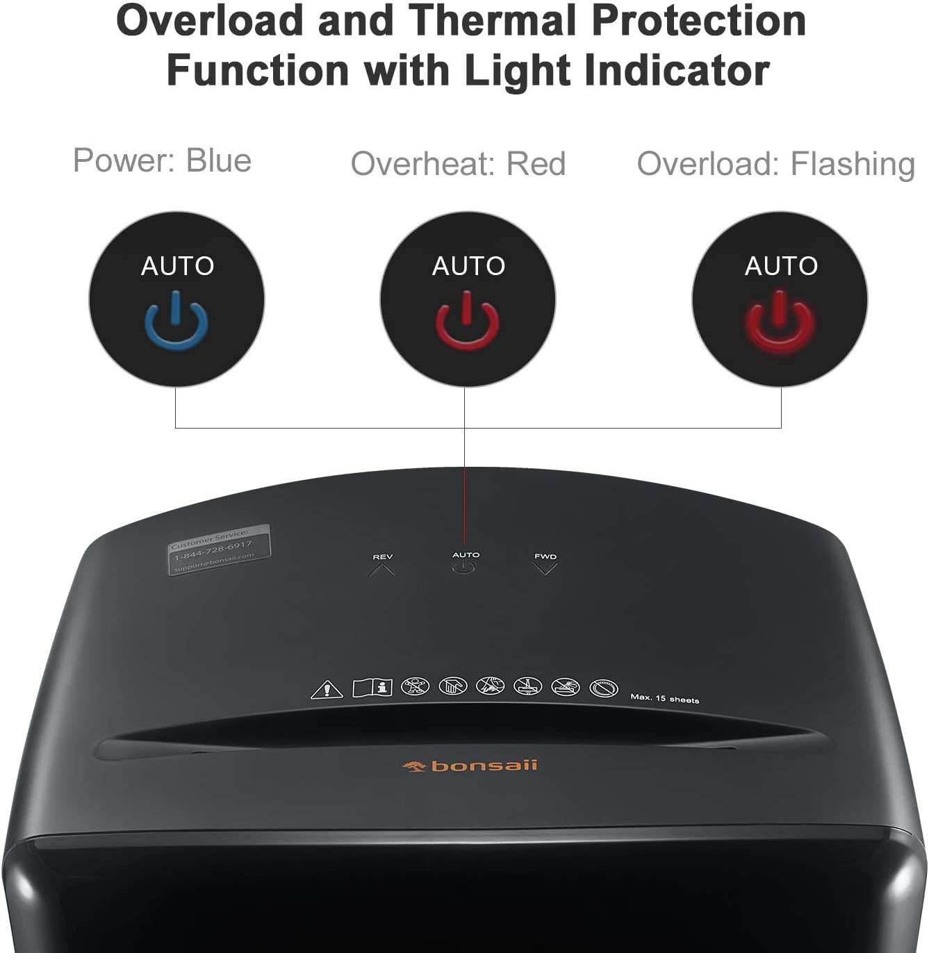 Bonsaii Updated 15-Sheet Cross-Cut Paper Credit Card Shredder for Office with 5.3 Gallon Pullout Basket and 4 Casters, 30 Minutes Running Time, Black (C221-A) : Electronics