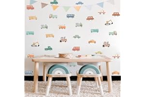 YIMEHDAN Watercolor Transportation Vehicle Wall Decals,Truck Tractor Excavator Bus Vinyl Wall Stickers, Self-Adhesive Cartoon