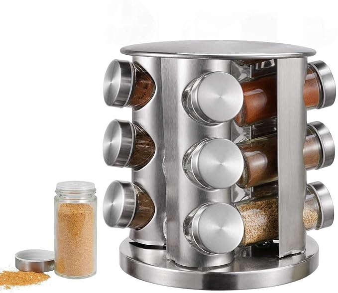 SYPRAM PRODUCTIONS Revolving Spice Tower Round Masala Spice Rack 12 Pcs Spice Jars