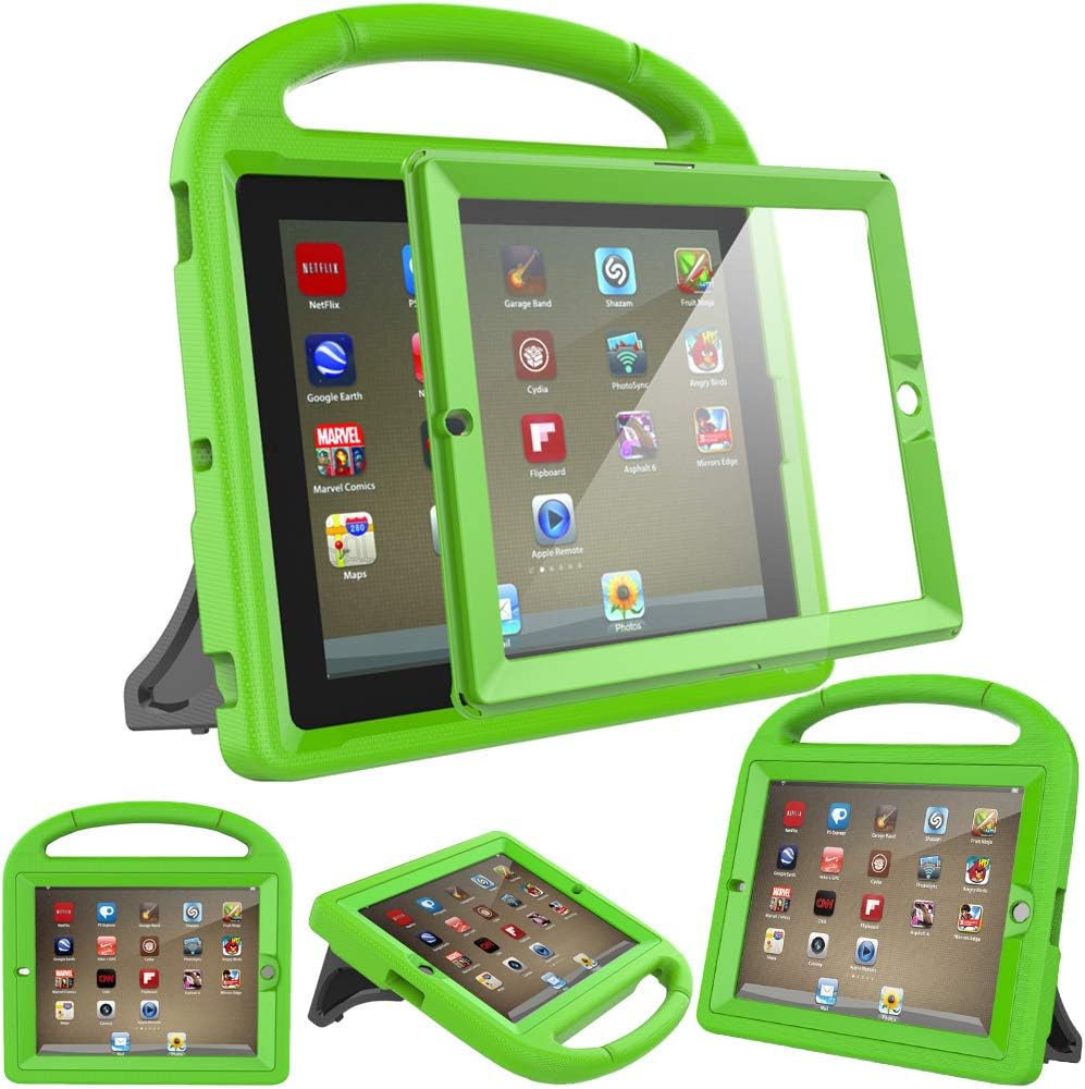 eTopxizu Kids Case with Built-in Screen Protector for iPad 4, iPad 3 and iPad 2, Shockproof Convertible Handle Stand Case Cover for iPad 2nd 3rd 4th Generation, Green