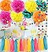 Fiesta or Mexican Party/Moana Color Party Supplies Moana Theme Birthday Decorations/Teal Orange Yellow Fuchsia Tissue Paper Pom Pom Summer Tropical Party Decorations/Hawaiiian Luau Party Supplies