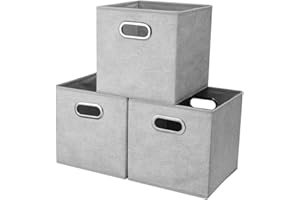 HSDT Fabric Cubicle Storage Cubes Bins 10.5x10.5 x 11 In Pattern Collapsible Storage Cube Boxes Grey White Cloth Storage Cubes Baskets Foldable Inserts Drawer Storages for Cube Organizer Storage QY-SC14-3