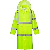 ProtectX High Visibility Waterproof Rain Coat for Men, Reflective One-piece Rain Jacket, Long Rain Suit, Hi Vis Safety Gear