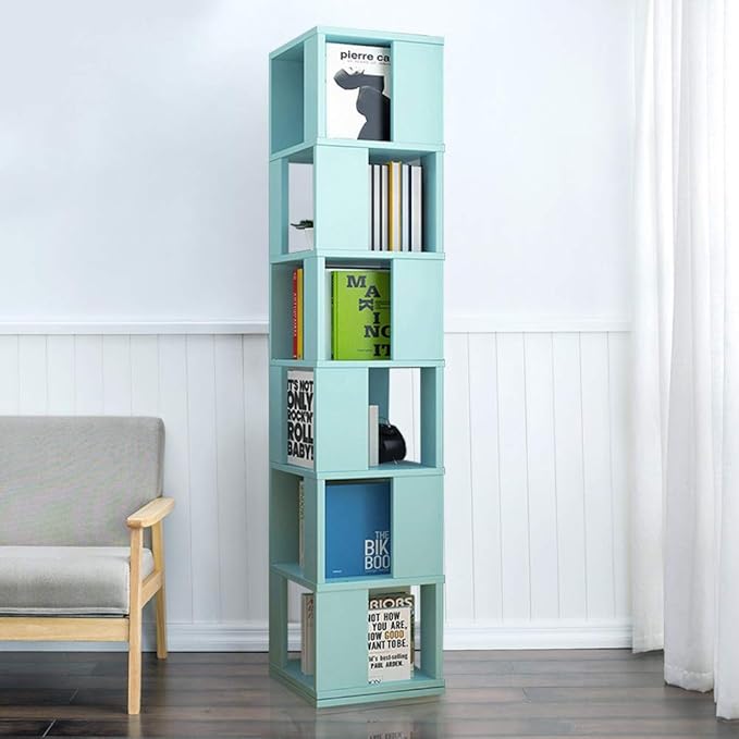 Ansley&HosHo 6 Tier Wooden Bookcase Corner Tall Book Shelf Modern Contemporary 360°Rotating