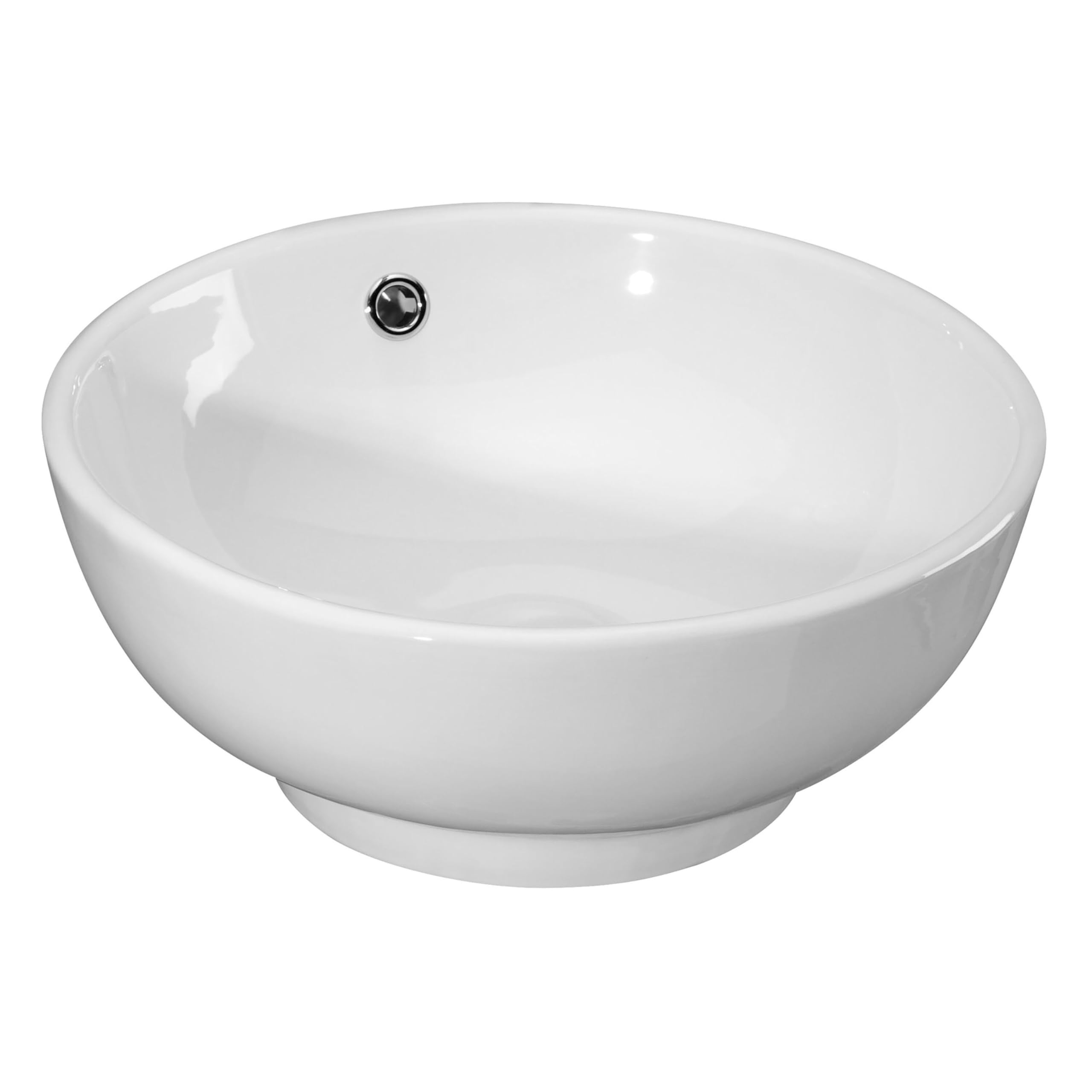 Balterley 410mm Countertop Vessel Bathroom Sink, Ceramic Round Bowl Bathroom Wash Basin Sink with Overflow, No Tap Hole, Countertop Basin Sinks for Bathrooms and Cloakroom - 410 x 410 x 175mm (White)