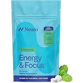 Neuro Energy &amp; Focus Gum, Extra Strength, Spearmint, 90 Count | 100mg Natural Caffeine Gum, 60mg L-Theanine, Vitamin B6 + B12, Sugar Free, Vegan, Clean Nootropic Energy &amp; Focus Supplement