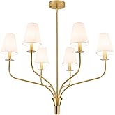 ALBHH 30" Modern Gold Chandelier for Dining Room, 6-Light Brushed Brass Pendant Light Fixture with White Fabric Shade, Ceilin