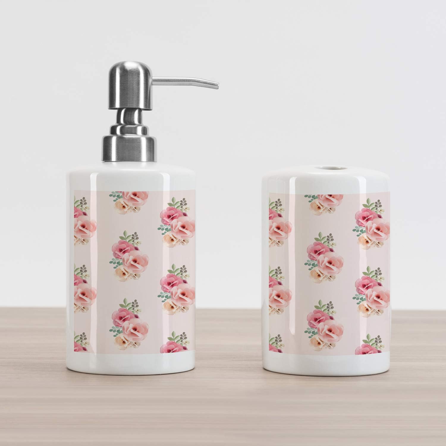 Lunarable Dusty Rose Soap Dispenser and Toothbrush Holder