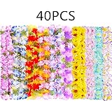 Hawaiian Luau Leis Necklaces - Tropical Tiki Hibiscus Flowers/Summer Pool Party Favors Supplies Decorations