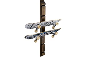 MyGift Modern Wall Mounted Rustic Burnt Solid Wood Skateboard Display Rack, Hanging Longboard Storage Organizer with Diagonal Cutout Slots, Holds 6 Boards