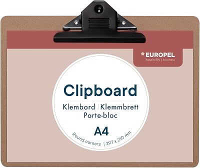 Europel Wooden Clipboard A4 with Black Metal Clip and Hang Hole