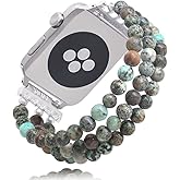 Natural Stone Beaded Bracelet Compatible with Apple Watch Band Series 9, 10, Ultra 2, SE, Ultra 8 7 6 5 4 3 2 1, Elastic Stretchy Watch Strap for iWatch Band 38mm 40mm 41mm 42mm 44mm 45mm 49mm Women