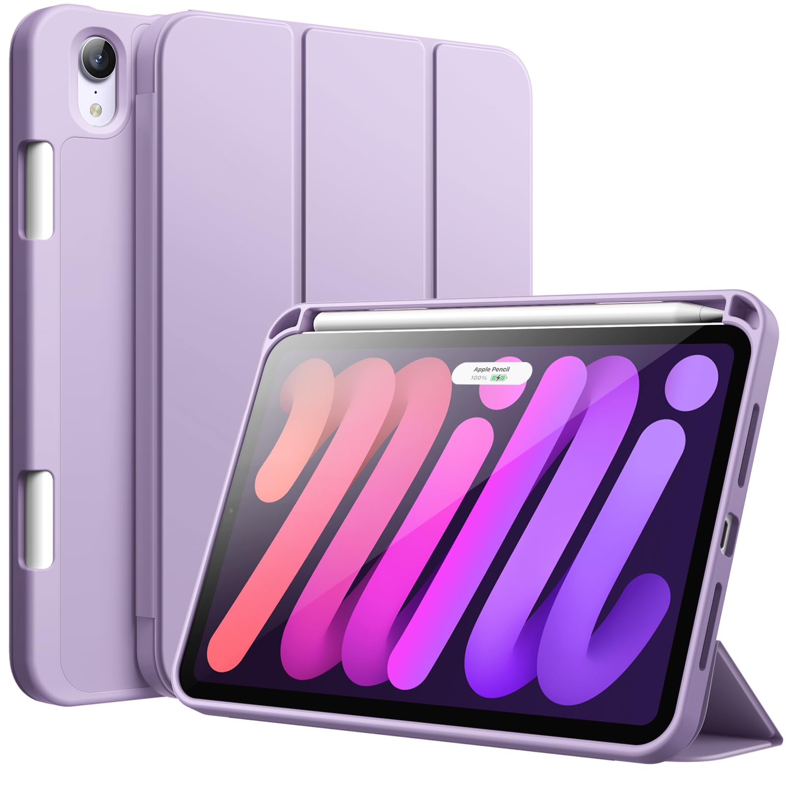 JETech Case for iPad mini (A17 Pro, 2024 Model, 7th Generation) / mini 6 (2021 Model, 6th Generation), Slim Tablet Cover with Soft TPU Back, Auto Wake/Sleep (Light Purple)
