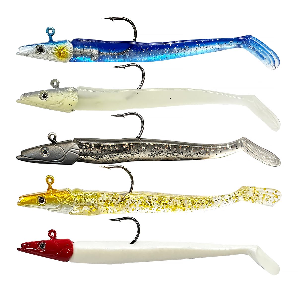 Soft Fishing Lures, 5Pack Soft Plastic Lures, Jig Head Soft Fishing Lures, Paddle Tail Swimbaits Lures, Jerk Bait Lures, Fishing Lures For Bass Trout Redfish Saltwater Freshwater