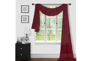 Sapphire Home Window Scarf Valance Curtains - Extra Long Sheer Valances for Windows - Voile Swag Curtains for Living Room, Kitchen, and Bedroom Decor, Weddings, Events - 54" x 216" - 1 pc - Burgundy