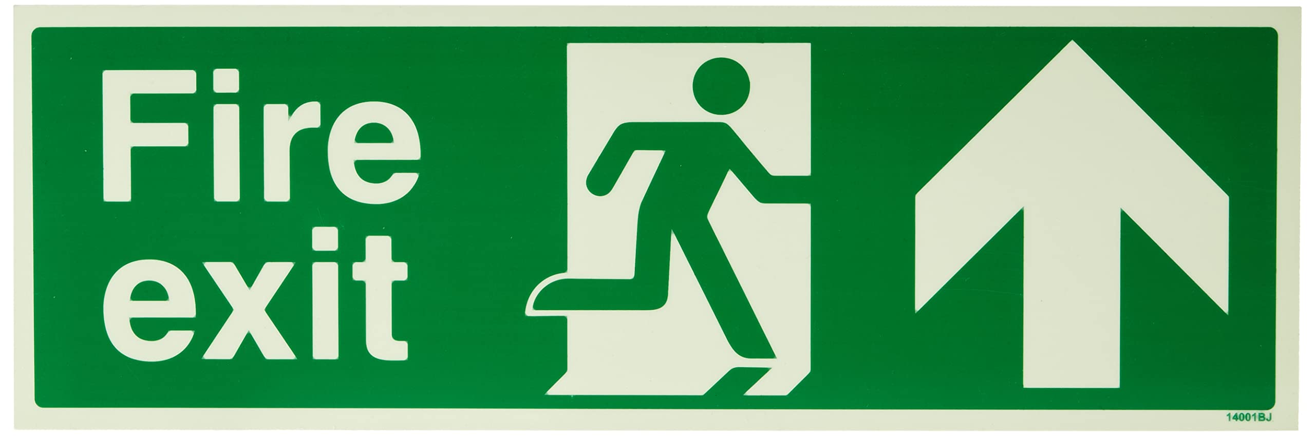 V Safety 14001BJ-G Glow In The Dark Fire Exit Arrow Up Sign - 450mm x 150mm - Rigid Plastic, Green — image 1