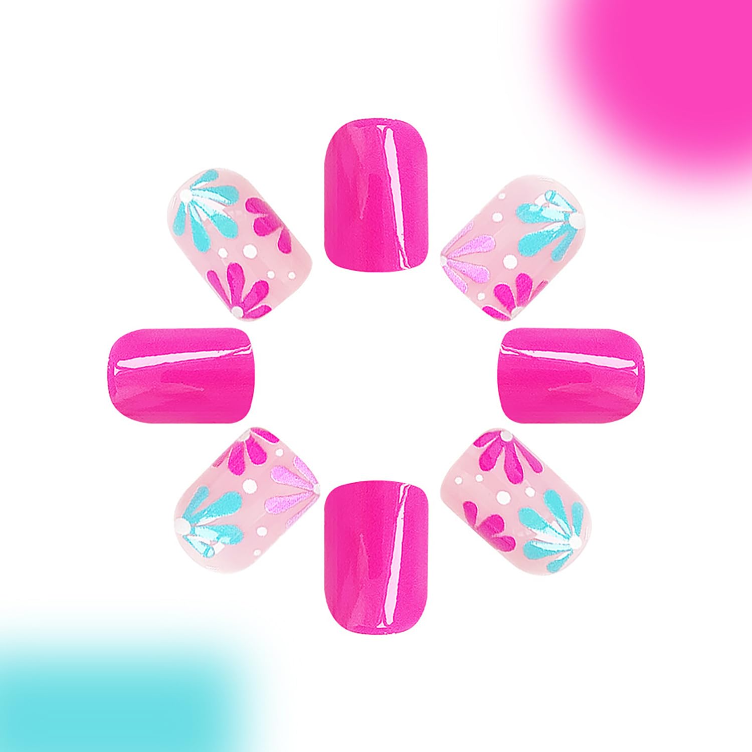 24 Pcs Pink Square Press on Nails Short Fake Nails Cute Floral False Nails Spring Summer Flower Nails Design Acrylic Nails Press ons Reusable Stick on Nails Artificial Nails for Women - Image 5