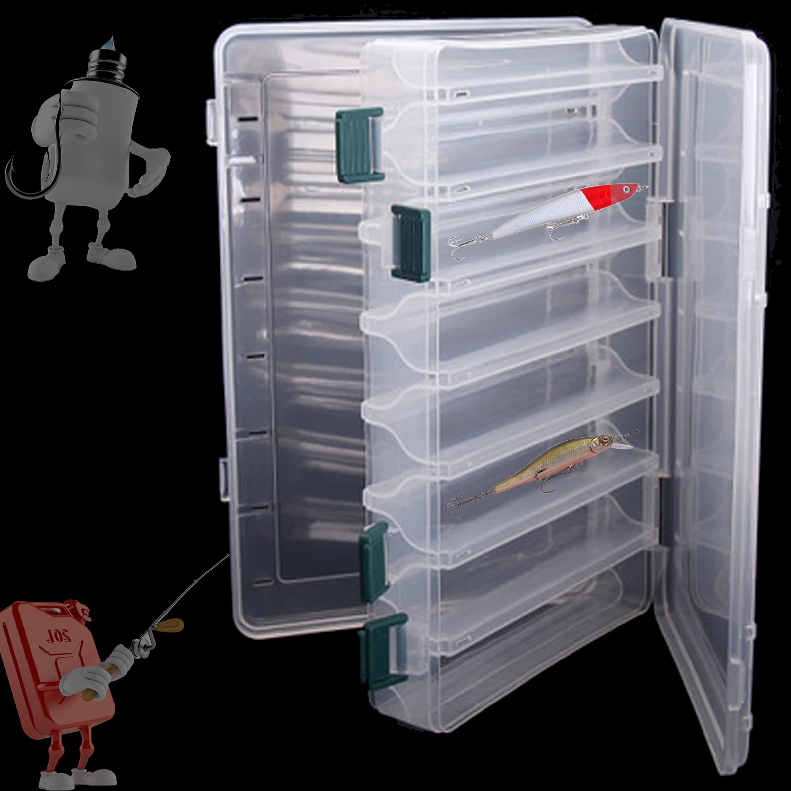 Storage Organizer Grid Box,Fishing Lure Tackle Box Plastic Lure Case 14 Compartments Waterproof Fishing Tackle Case Organizer Box Transparent Double Layer Tackle Hook Bait Storage Box for Fishing