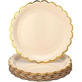 Maxcheck 50 Pcs White Gold Scalloped Paper Plates with Gold Foil 9 Inches Disposable Paper Party Plates for Cake Dessert Birthday Baby Shower Wedding Tea Party Supplies