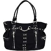 Lost Queen Rise Up Handcuff Goth Punk Rock Black Tote Crossbody Bag Women's 19" Purse
