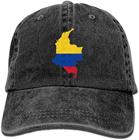 LaiER Colombia Map Flag Colors Unisex Adult Sport Washed Denim Baseball Cap Golf