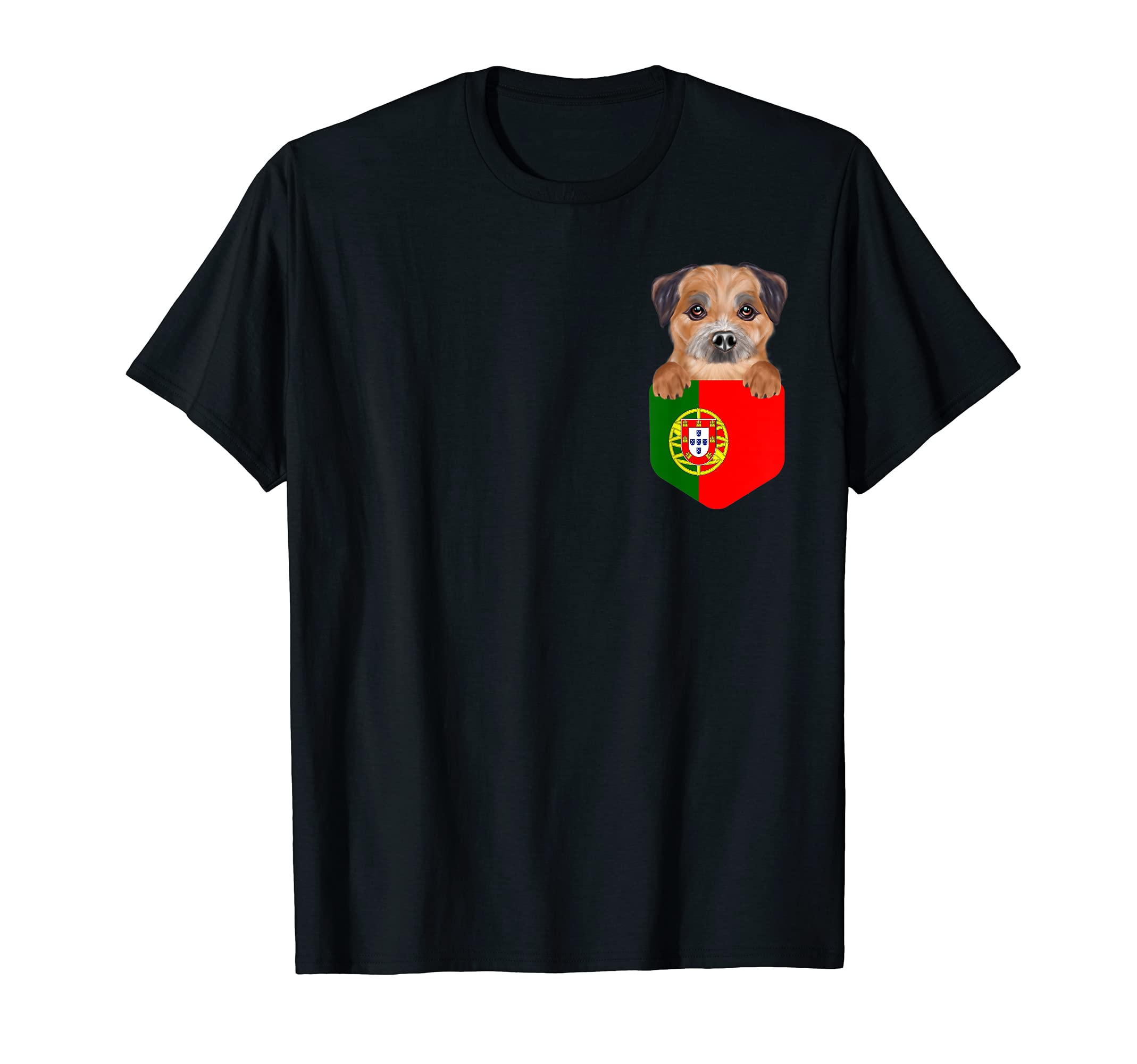 Portugal Flag Border Terrier Dog In Pocket T-Shirt