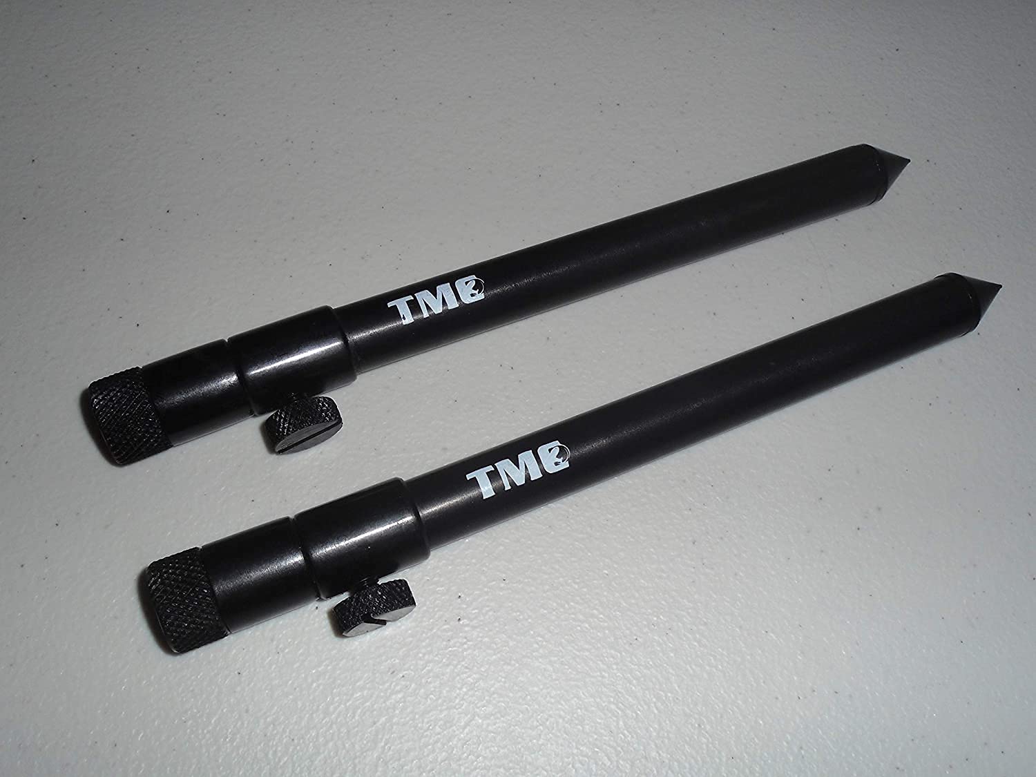 TMC 2 x Aluminium Bank Sticks 20-35 cm's. Rod Rests, Buzz Bar, Alarms. Fishing. 16mm Diameter