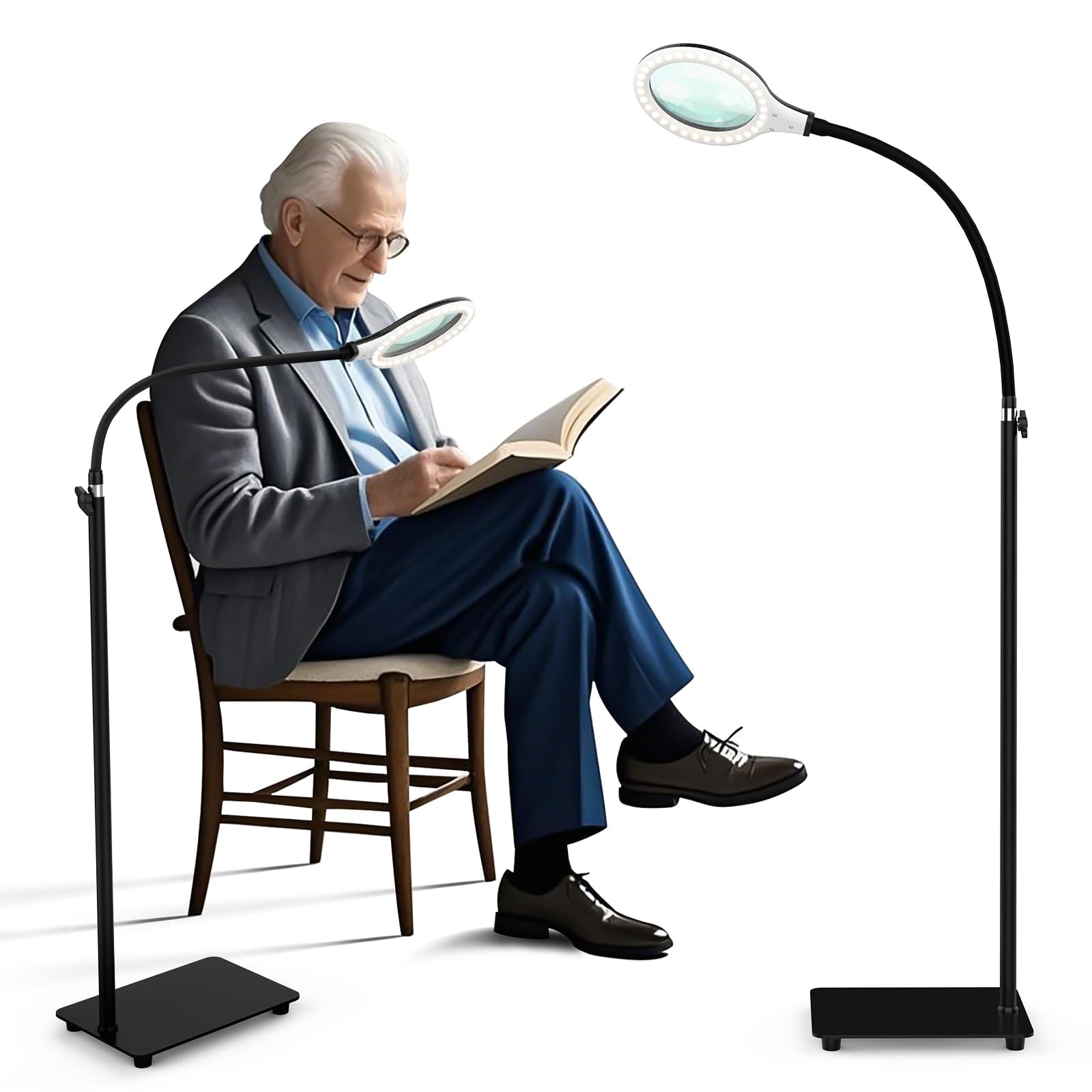 Delixike Magnifying Glass with Light and Stand, Magnifying Lamp with Flexible Gooseneck,Dimmable Magnifier with 54pcs LED Light for Seniors Reading Craft Close Work