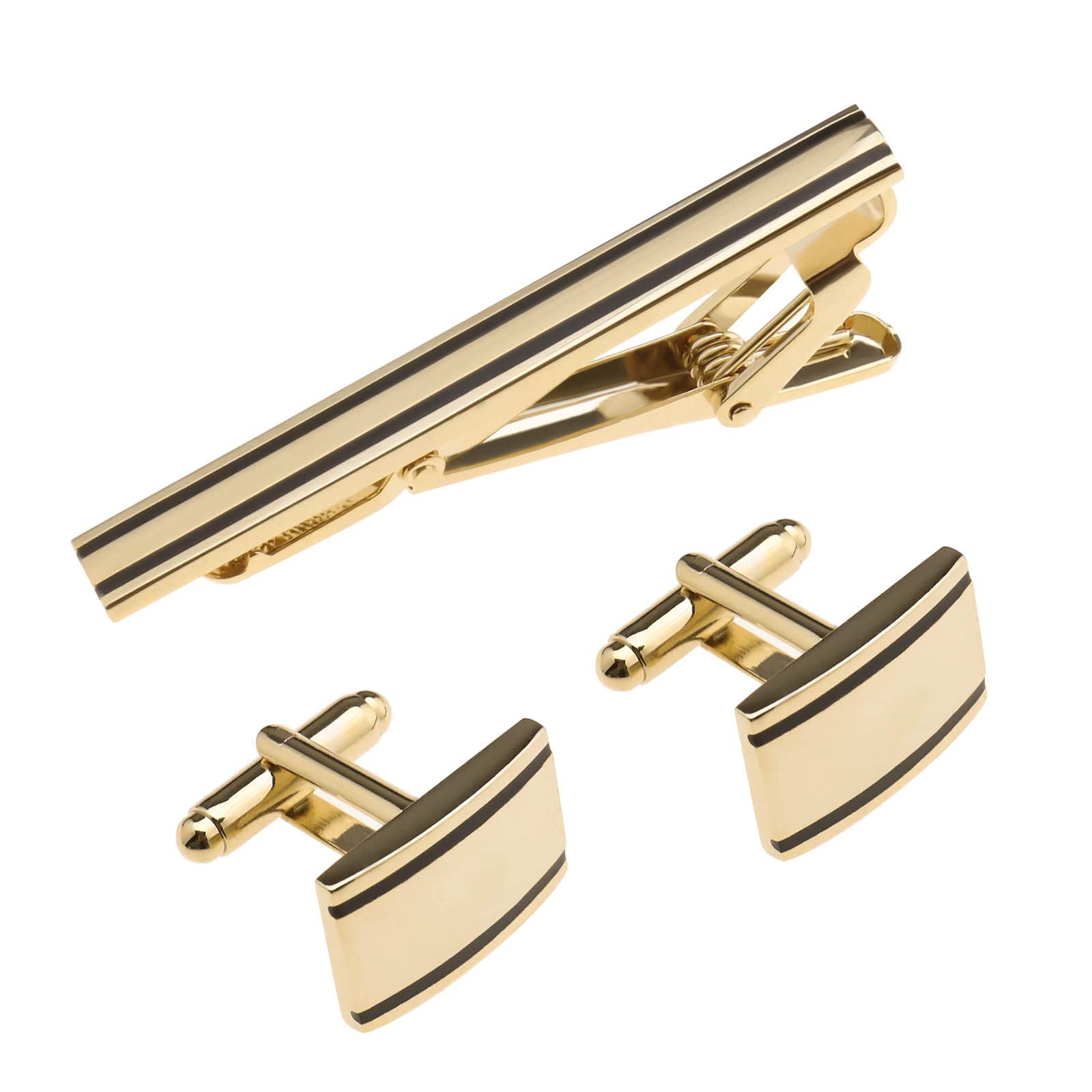 YINETTECH Set of 3 Men's Tie Clip and Cufflinks Set Business Shirts Necktie Clip Tie Bar Clips Gift for Wedding Party Business Meeting Father’s Day Valentine’s Day Gold