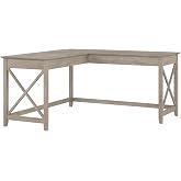 Bush Home Key West 60W Modern Farmhouse L Shaped Desk in Washed Gray, 60-Inch Corner Computer Table for Home Office Workspace