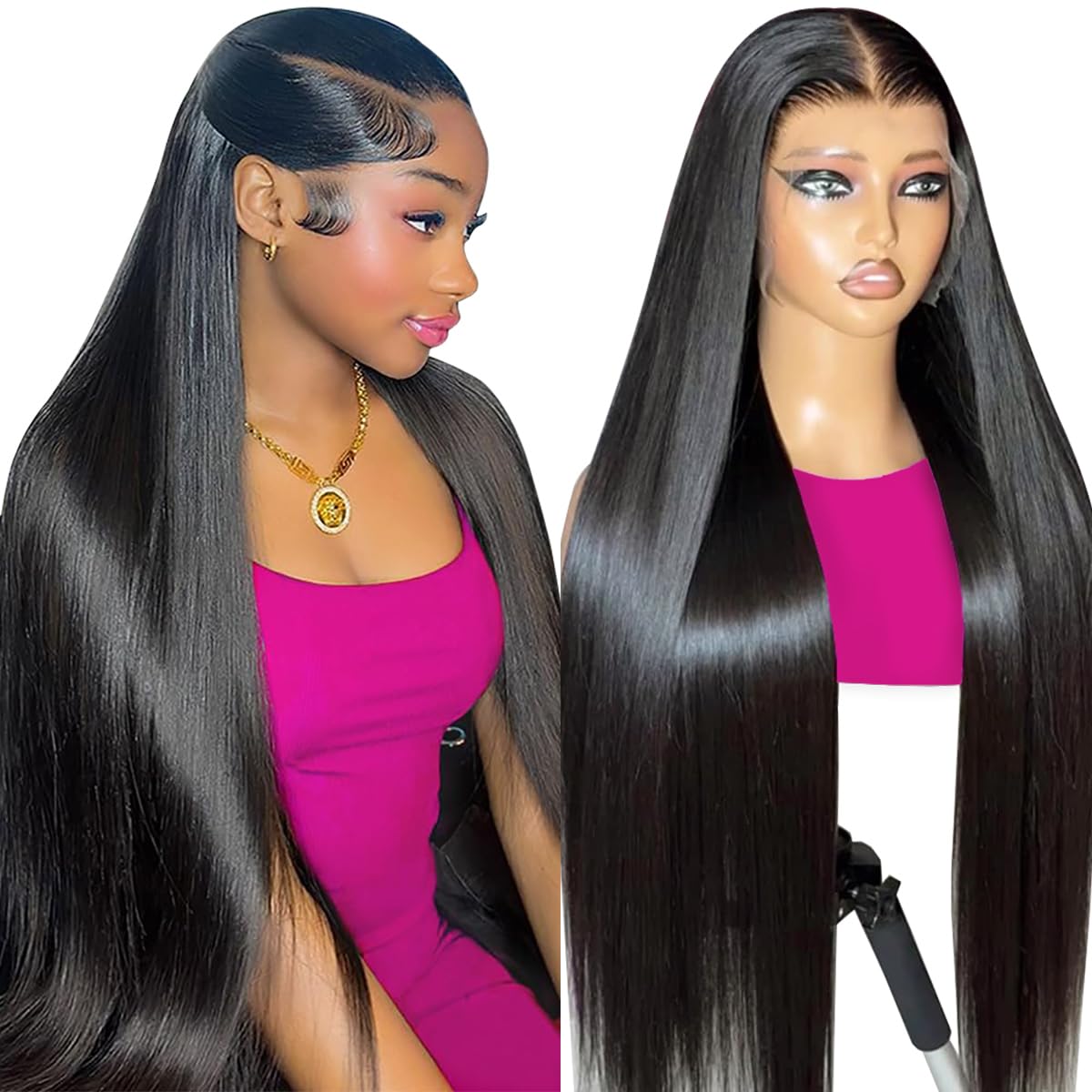 Beluck Straight Human Hair Wig For Black Women, 13X6 Transparent HD Lace Front Wigs Human Hair Wig 180 Density, Brazilian Real Hair Glueless Lace Frontal Wig Pre Plucked With Baby Hair 32 Inch — image 1