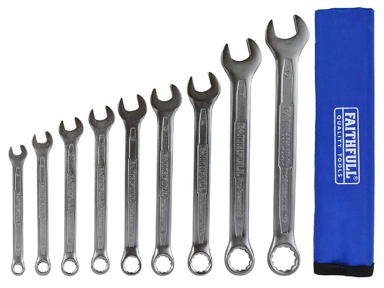 Faithfull FAISPASETC9R Combination Spanner Set with Roll, 9 Piece, Multi-Colour, 1