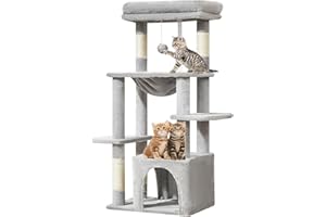 Taoqimiao Cat Tree,39.4-Inch Cat Tower for Indoor Cats,Suitable for Kittens with Luxurious cat condo with Soft Hammock and Luxurious Perch MS027W Light Gray